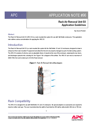 Rack Air Removal Unit SX Application Guidelines