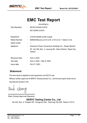 EMC certificate for 230V BGM 2200 series