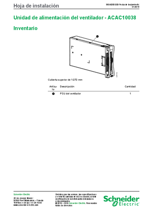 Installation Sheet for ACAC10038-InRow Fan PSU