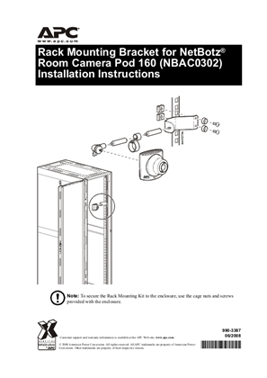 Rack Mounting Bracket for NetBotz Room Camera Pod 160 (NBAC0302) Installation Instructions