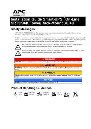 Installation Guide Smart-UPS On-Line SRT5K/6K Tower/Rack-Mount 3U/4U