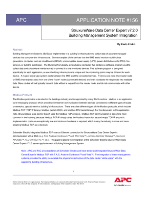 StruxureWare Data Center Expert v7.2 Building Management System Integration