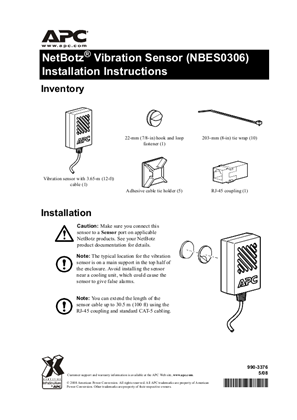 NetBotz Vibration Sensor (NBES0306) Installation Instructions