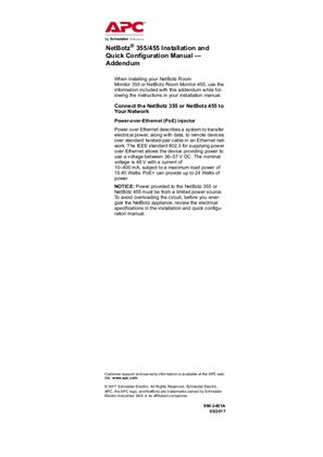 NetBotz 355/455 Installation and Quick Configuration Manual - Addendum