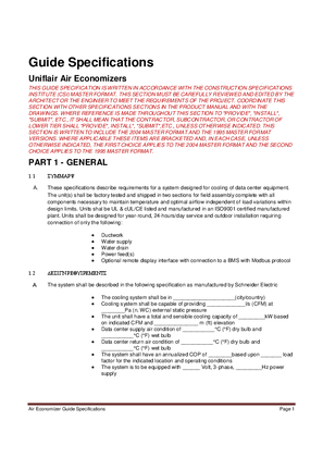 Uniflair Air Economizers Guide Specification