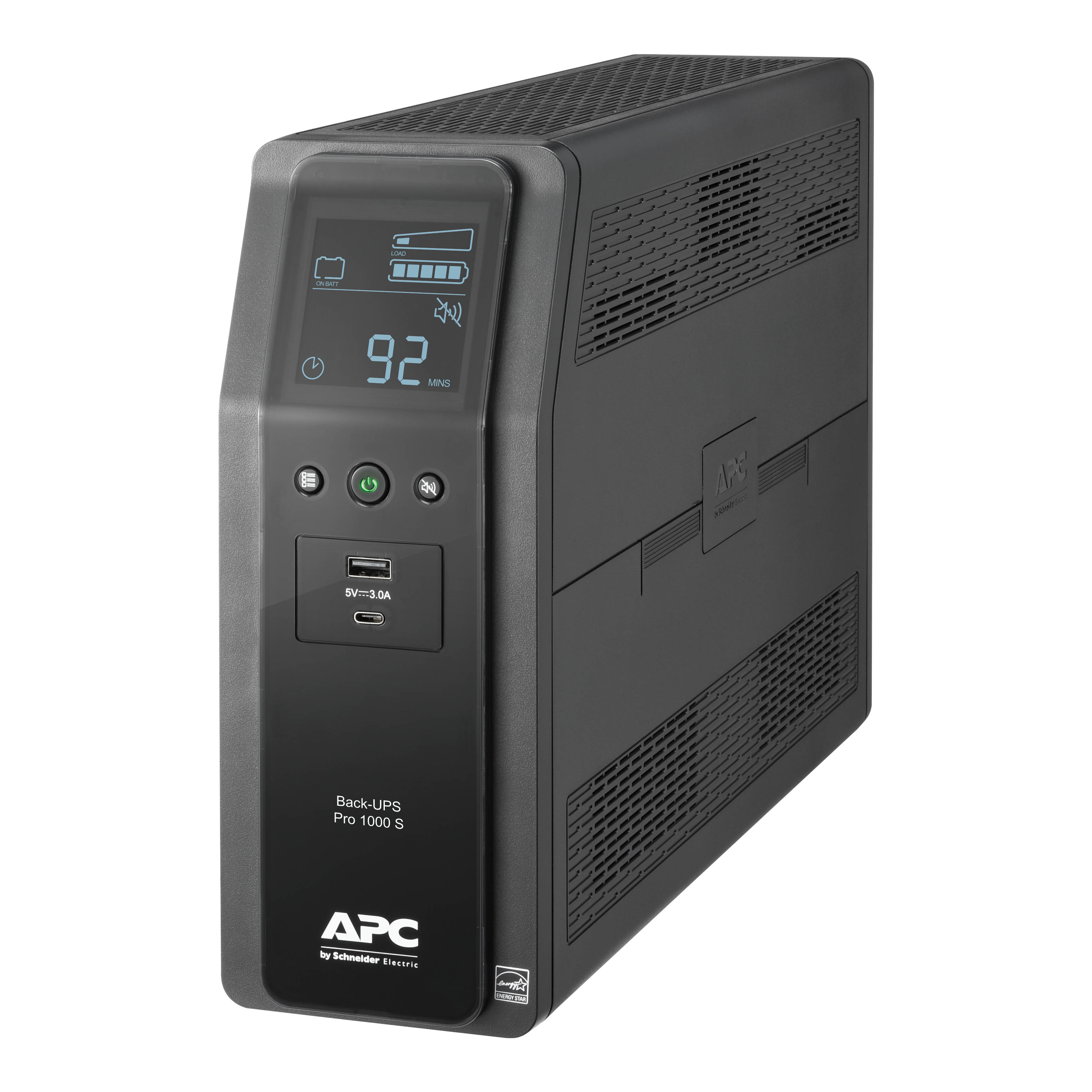APC Back-UPS Pro, 1000VA/600W, Tower, 120V, 10x NEMA 5-15R outlets, Sine Wave, AVR, USB Type A + C ports, LCD, User Replaceable Battery