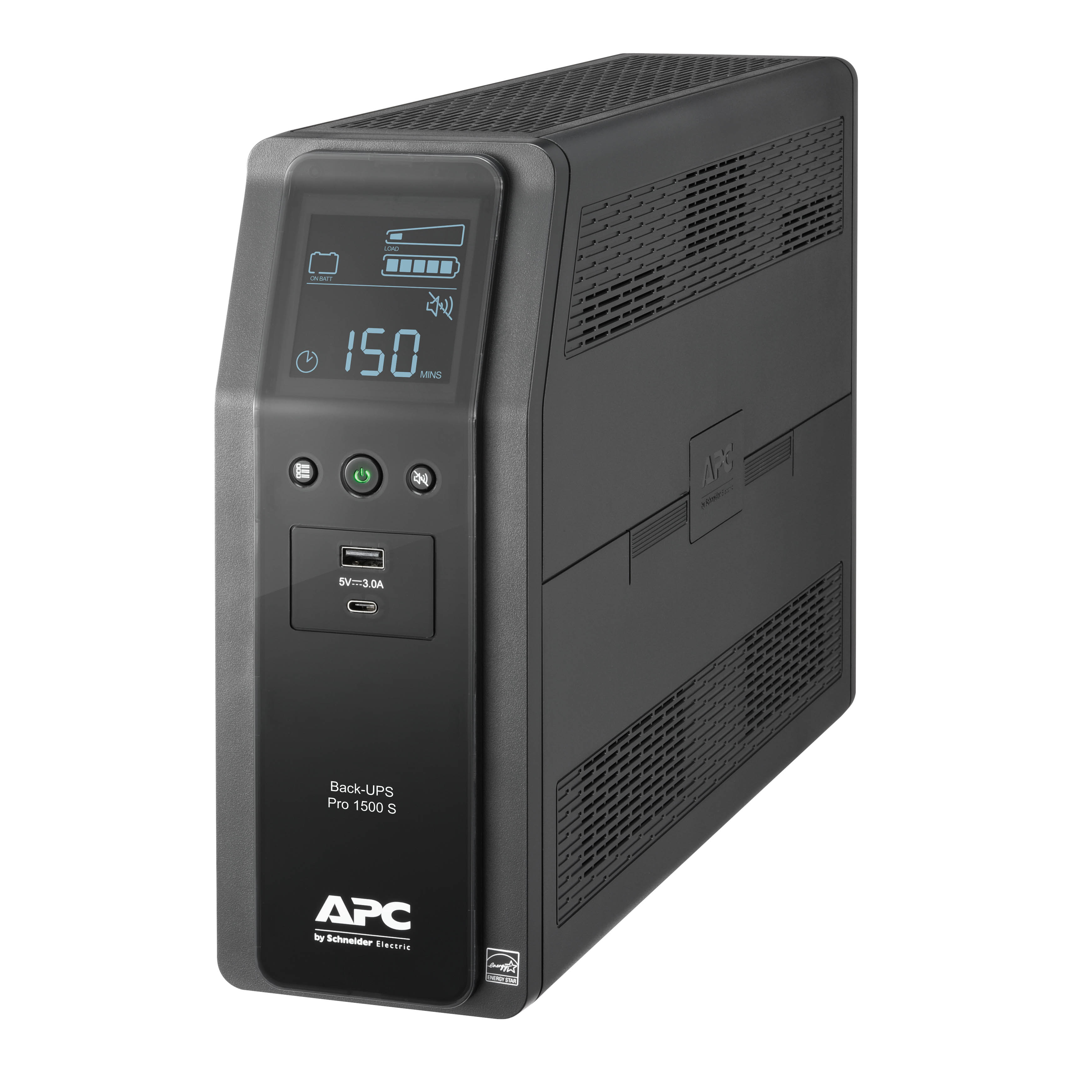 APC Back-UPS Pro, 1500VA/900W, Tower, 120V, 10x NEMA 5-15R outlets, AVR, USB Type A + C ports, LCD, User Replaceable Battery