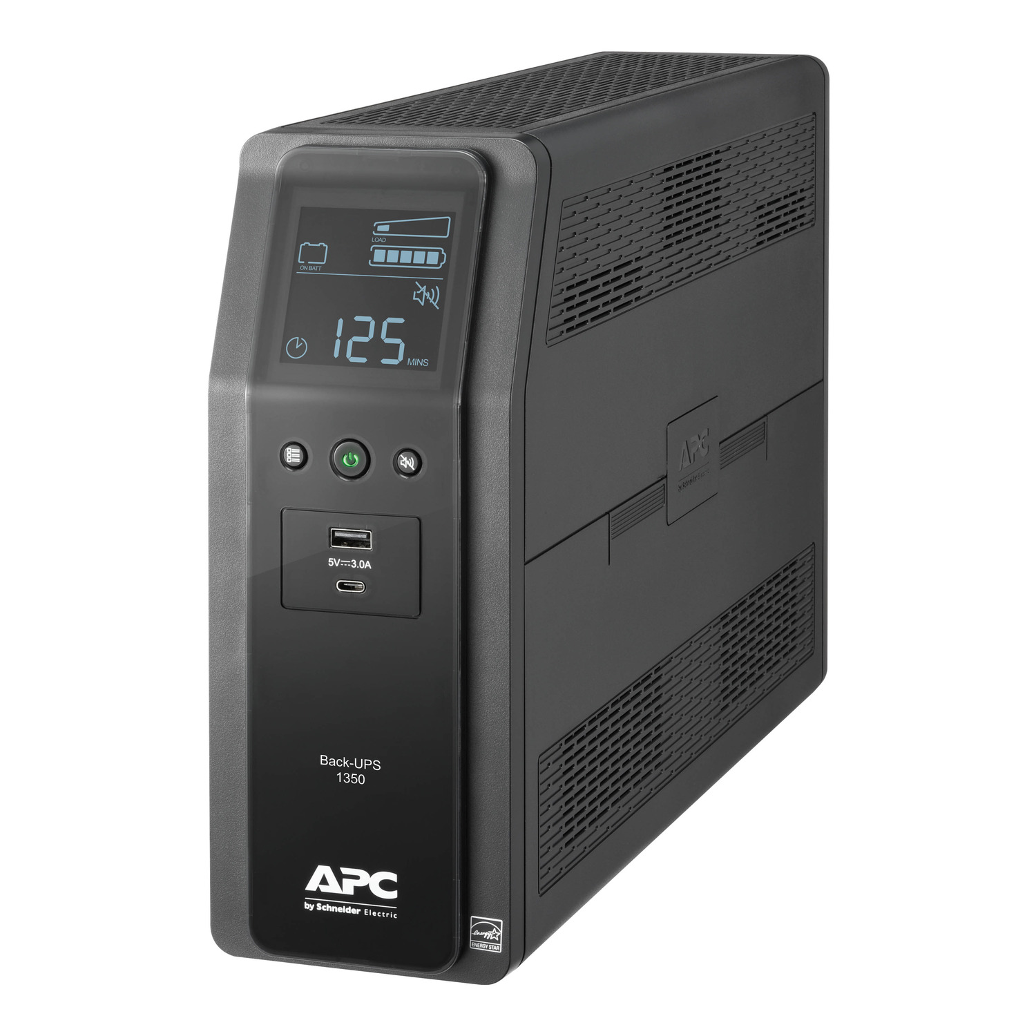 APC Back-UPS Pro 1350VA, 120V, AVR, LCD, 2 USB charging ports, 10 NEMA outlets (4 surge)