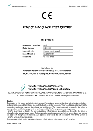 EMC report for SCHNEIDER BACK-UPS 800/1100VA,AVR, EU MEDIUM