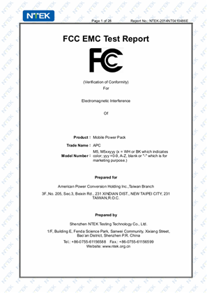 FCC for APC MOBILE POWER PACK, 5000MAH LI-POLYMER