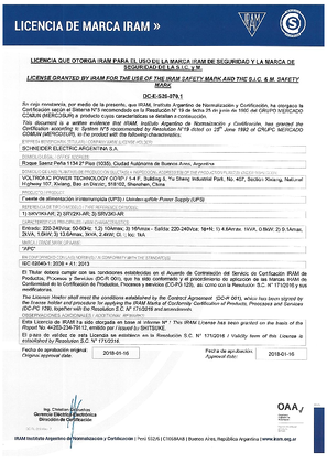 SRV 1K, 2K, 3K Argentina IRAM certificate