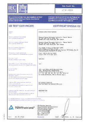 CB certificate for Schneider EasyUPS SRV 1KRIL 2KRIL 3KRIL 230V RackMount
