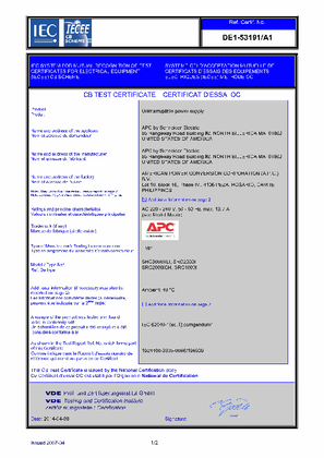 VDE CB Certificate for APC Smart-UPS 1000VA, 2000VA, and 3000VA 230V