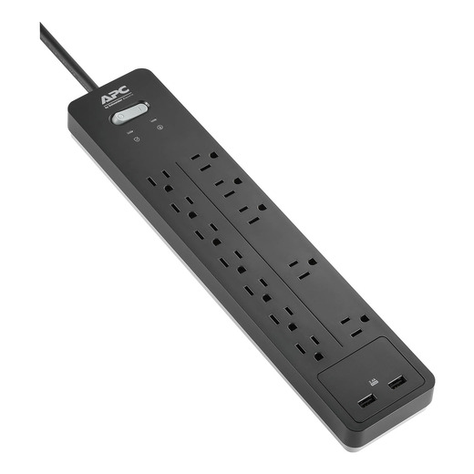 APC Home Office SurgeArrest 12 Outlets with 2 USB charging ports (5V, 2.4A in total), 120V