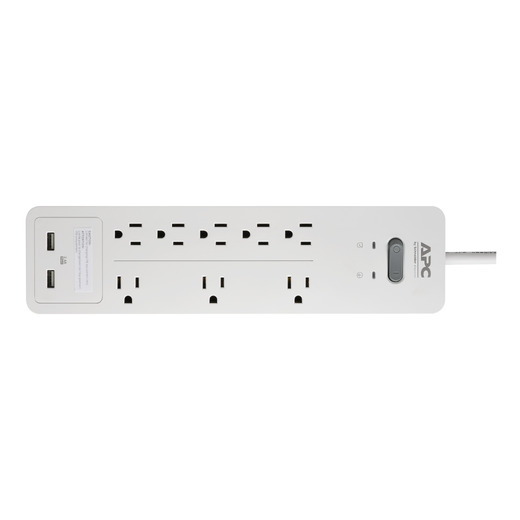 APC Home Office SurgeArrest 8 Outlets with 2 USB Charging Ports (5V, 2.4A in total), 120V White