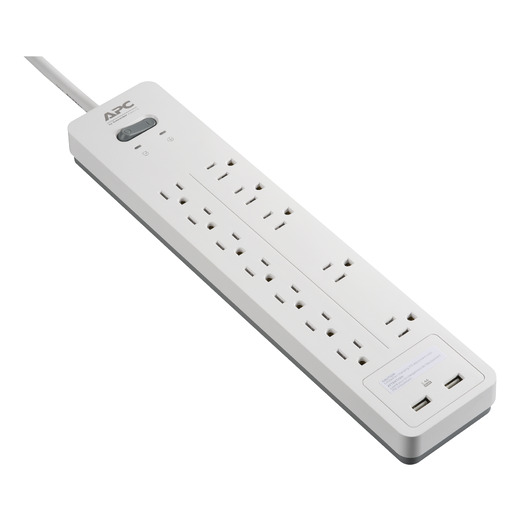 APC Home Office SurgeArrest 12 Outlets with 2 USB charging ports (5V, 2.4A in total), 120V White
