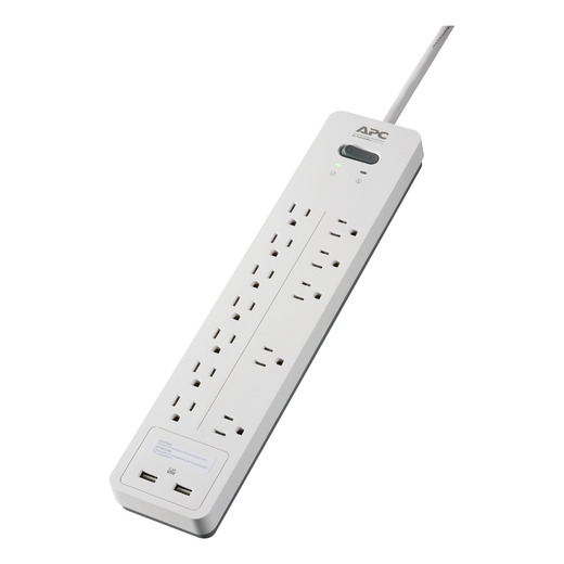 APC Home Office SurgeArrest 12 Outlets with 2 USB charging ports (5V, 2.4A in total), 120V White