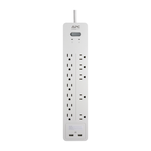 APC Home Office SurgeArrest 12 Outlets with 2 USB charging ports (5V, 2.4A in total), 120V White