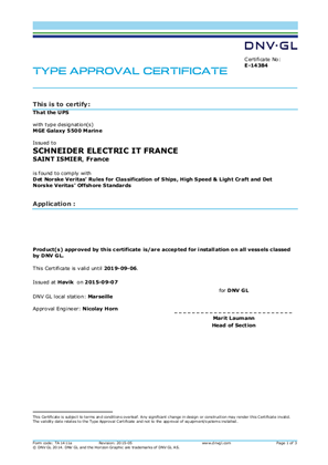 DNV-GL TYPE APPROVAL CERTIFICATE FOR Galaxy 5500 Marine