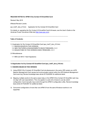 Dry Contact I/O SmartSlot Card - Release Notes