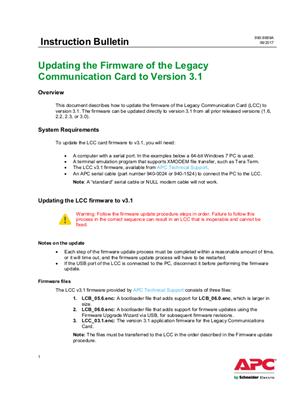 Legacy Communication Card - Instruction Bulletin