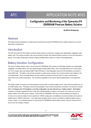 Configuration and Monitoring of the Symmetra PX250/500 Premium Battery Solution