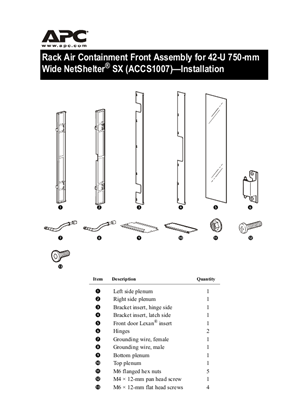 Rack Air Containment Front Assembly for 42-U 750-mm Wide NetShelter SX (ACCS1007)-Installation