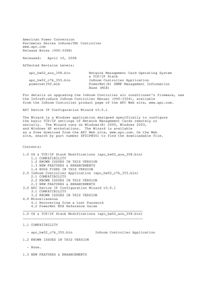 InfraStruXure InRoom Controller Release Notes v3.5.8