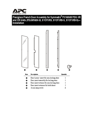 Plexiglass French Door Assembly for Symmetra® PX160kW PDU-XR and XR Units Install Sheet