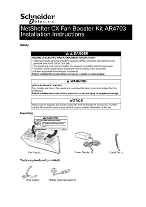 Installation Sheet NetShelter CX Fan Booster Kit AR4703