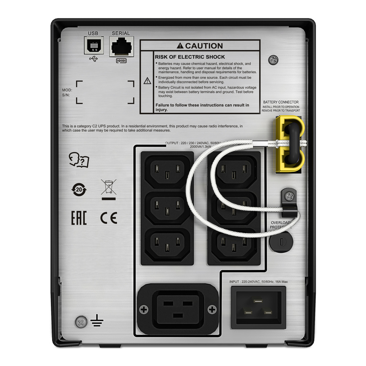 APC Easy UPS 1 Ph Line Interactive, 2000VA, Tower, 230V, 6 IEC C13 outlets,  AVR, Intelligent Card Slot + Dry Contact, LCD - APC Denmark