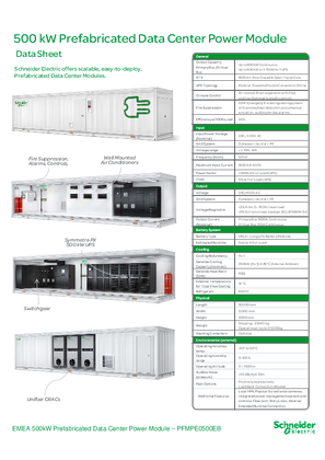500kW Prefabricated Data Center Power Module Data Sheet - EMEA