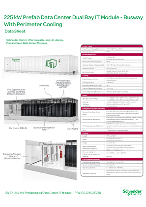225kW Prefabricated Data Center IT Module Busway with Perimeter Cooling Data Sheet - EMEA