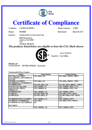 CSA Certification for APC Smart-UPS RT 1500VA,2200VA and 3000VA 120V