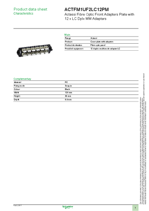 Product data sheet - Network Connectivity Actassi HD Adapter plate with 12 LC duplex beige adapters for multi-mode OM2/OM3/OM4