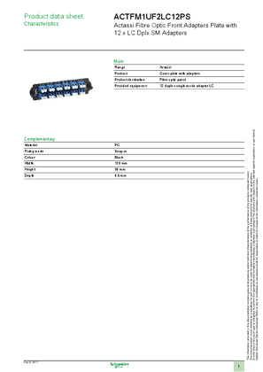 Product data sheet - Network Connectivity Actassi HD Adapters plate with 12 LC duplex blue adapters for single-mode OS1/OS2