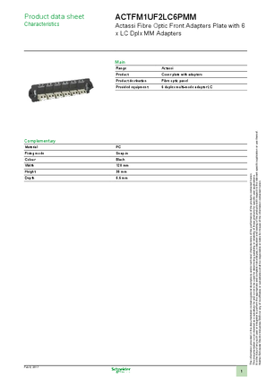 Product data sheet - Network Connectivity Actassi HD Adapters plate with 6 LC duplex beige adapters for multi-mode OM2/OM3/OM4