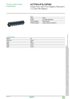 Product data sheet - Network Connectivity Actassi HD Adapter plate with 6 LC duplex blue adapters for single-mode OS1/OS2