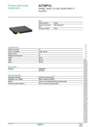Product data sheet - Network Connectivity Actassi HD Fibre optic panel 19