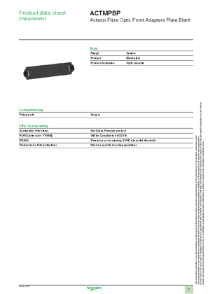 Product data sheet - Network Connectivity Actassi Blank plate for ACTMP1U