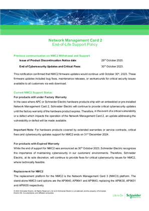 UPS Network Management Card 2 Firmware SUMX, SY Product Discontinuation Notice