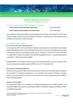 Network Management Card 2 - End-of-Life Support Policy