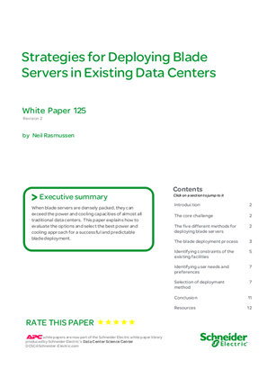 Strategies for Deploying Blade Servers in Existing Data Centers