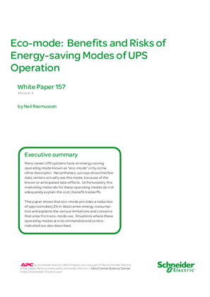 Eco-mode: Benefits and Risks of Energy-saving Modes of UPS Operation