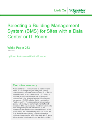 Selecting a Building Management System (BMS) for Sites with a Data Center or IT Room