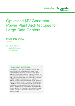 Optimized MV Generator Power Plant Architectures for Large Data Centers