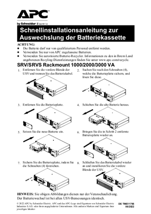 Quick Installation Guide for Battery Cartridge Replacement APCRBCV200/APCRBCV201/APCRBCV202