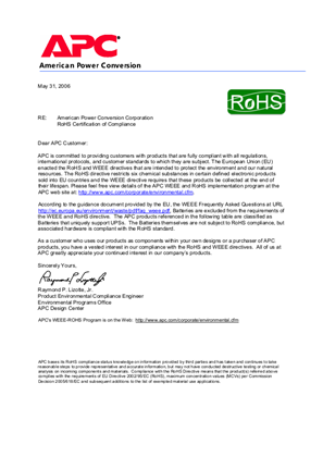 ROHS Compliance Certification - Replacement Batteries