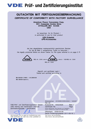 VDE Agency Approval - VDE Certification of Conformity for Power Distribution Modules