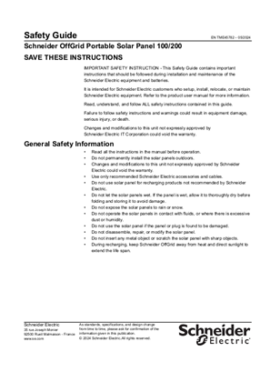 Safety GuideSchneider OffGrid Portable Solar Panel 100/200
